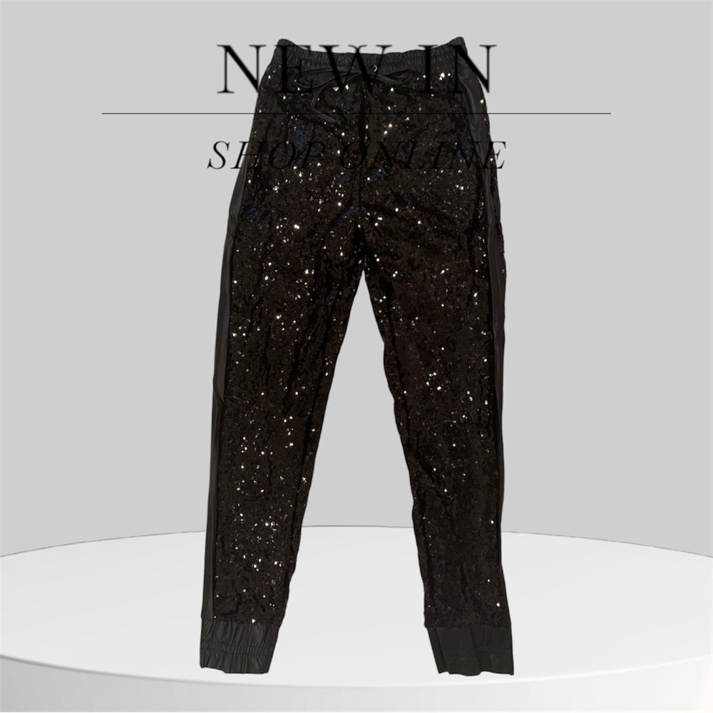 Womans sequin tuxedo jogger pants
